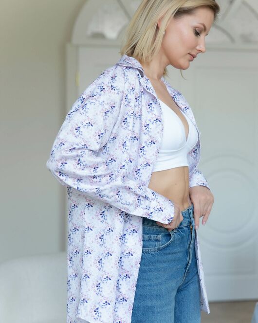Женская рубашка в оверсайз силуэте принт веточки - 8296 от byME 