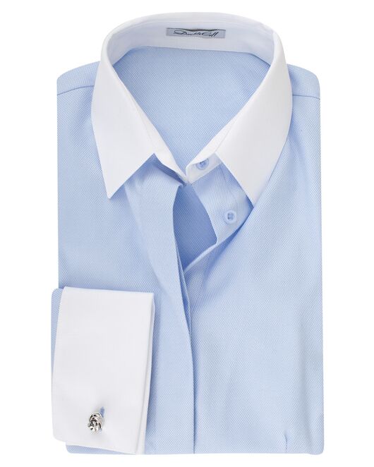 Женская рубашка под запонку голубая с белой отделкой - 8310 от ByME 