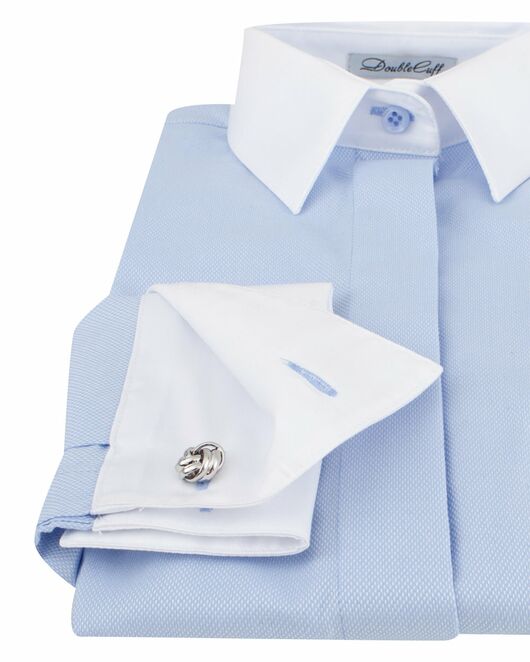 Женская рубашка под запонку голубая с белой отделкой - 8310 от ByME 