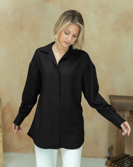 Женская рубашка в оверсайз силуэте чёрная - 8316 от byME 