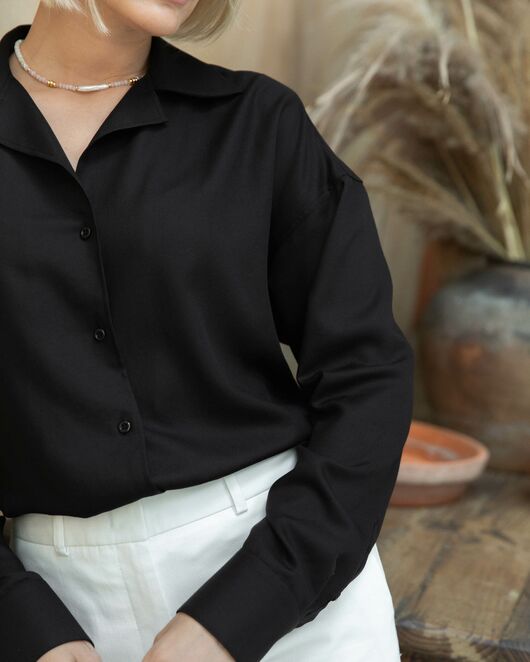 Женская рубашка в оверсайз силуэте чёрная - 8316 от byME 