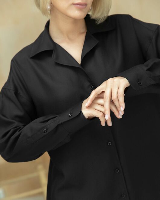 Женская рубашка в оверсайз силуэте чёрная - 8316 от byME 