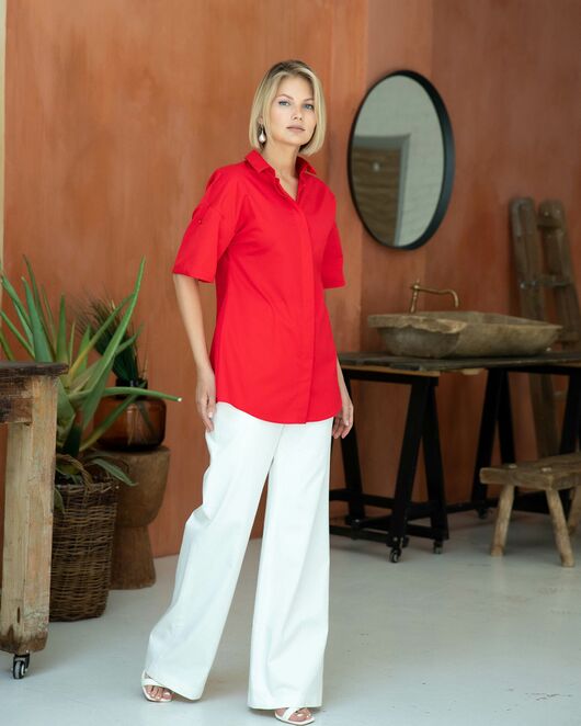 Женская рубашка с коротким рукавом красная - 8327 от byME 