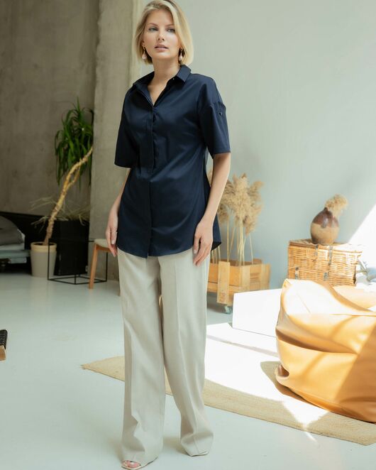 Женская рубашка с коротким рукавом тёмно-синяя - 8328 от byME 
