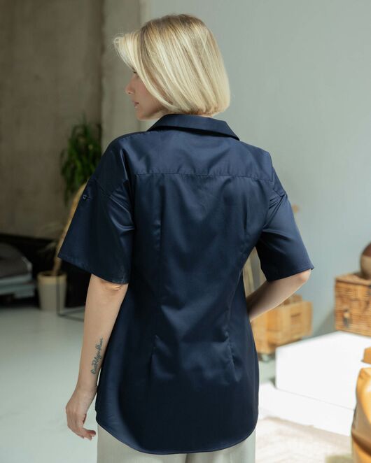 Женская рубашка с коротким рукавом тёмно-синяя - 8328 от byME 