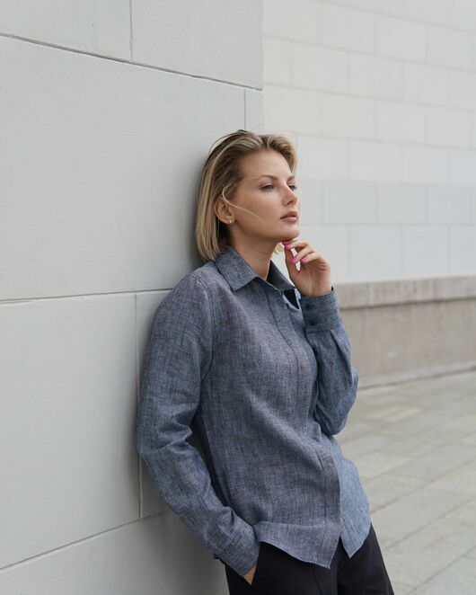 Женская льняная рубашка графитовая - 8330 от byME 