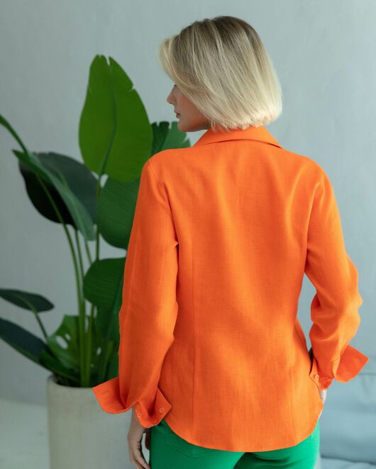 Женская льняная рубашка под пуговицы оранжевая - 8331 от byME 