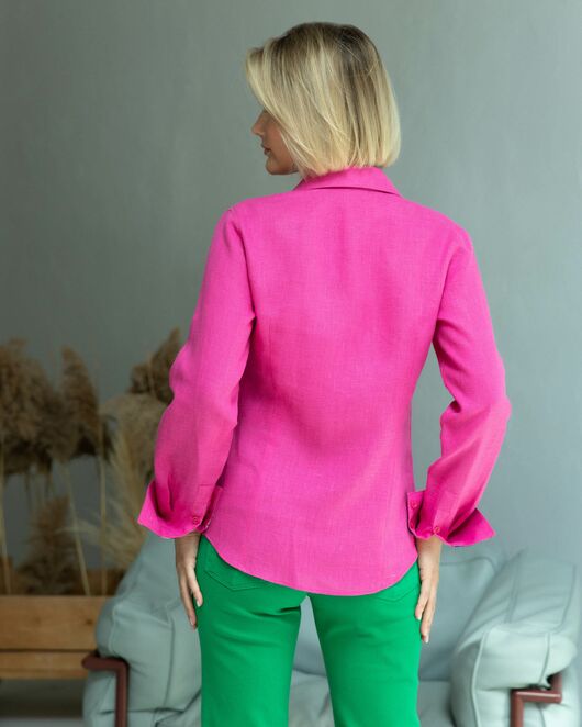 Женская льняная рубашка под пуговицы розовая - 8333 от byME 