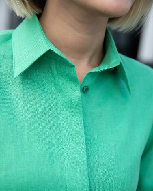 Женская льняная рубашка зелёная - 8335 от  