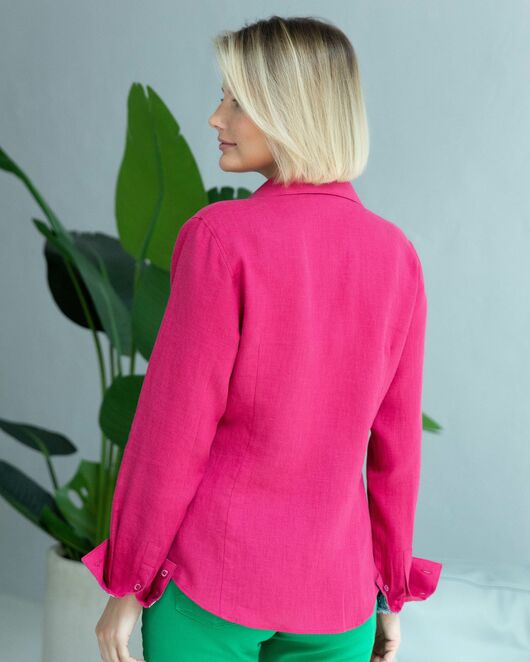 Женская льняная рубашка под пуговицы бордовая - 8336 от byME  Женская льняная рубашка под пуговицы бордовая - 8336 от byME