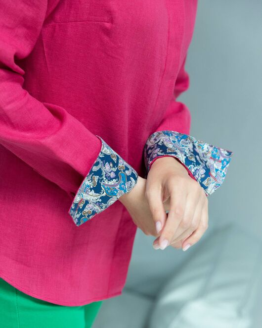 Женская льняная рубашка под пуговицы бордовая - 8336 от byME  Женская льняная рубашка под пуговицы бордовая - 8336 от byME