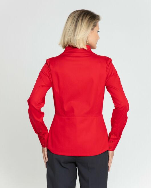 Женская рубашка воротник стойка красная с отделкой протеи - 8344 от byME 