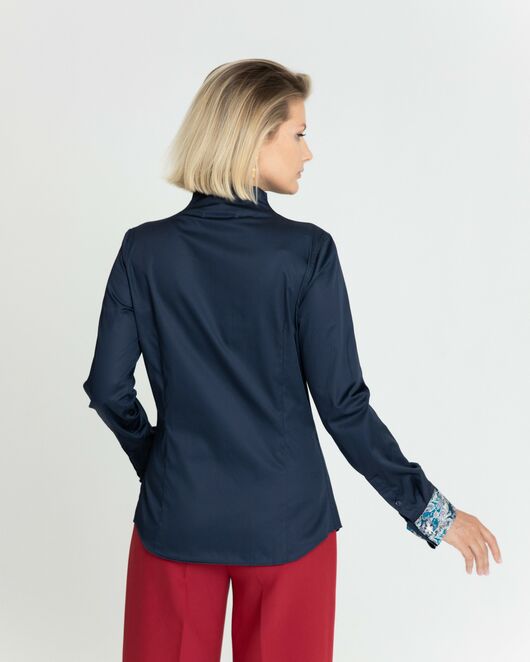 Женская рубашка воротник стойка тёмно-синяя под запонки с отделкой пейсли  - 8346 от byME 