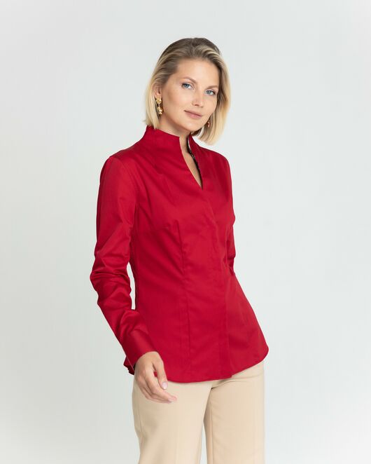 Женская рубашка вишнёвая воротник стойка под пуговицы с отделкой протеи - 8349 от byME 