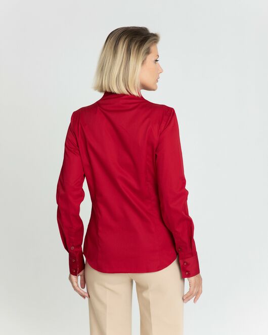 Женская рубашка вишнёвая воротник стойка под пуговицы с отделкой протеи - 8349 от byME 