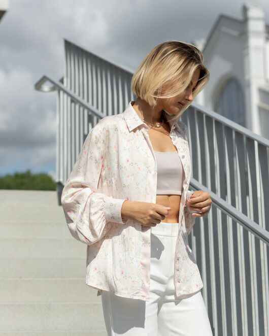 Женская рубашка под пуговицы принт розы - 8380 от byME  Женская рубашка под пуговицы принт розы - 8380 от byME