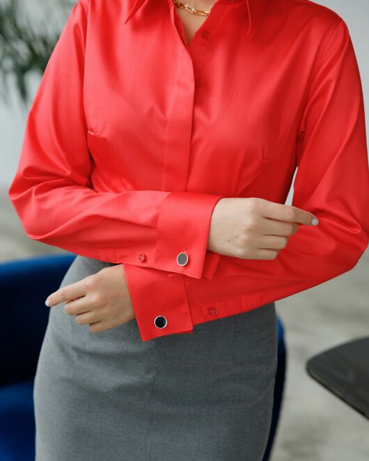 Женская рубашка под запонку коралловая  - 8389 от byME 