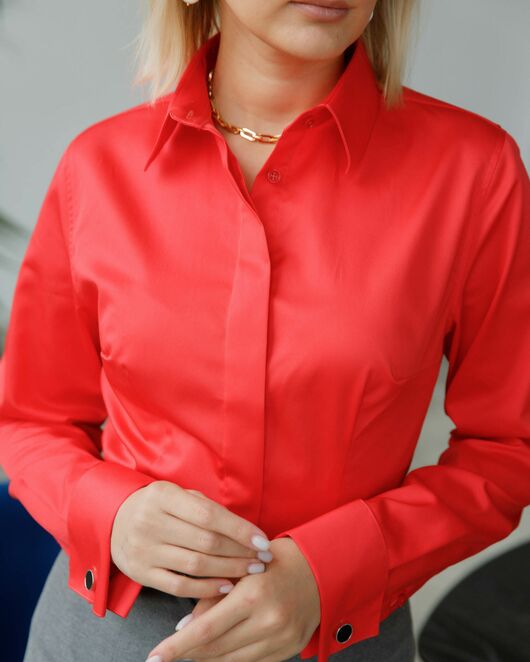 Женская рубашка под запонку коралловая  - 8389 от byME 