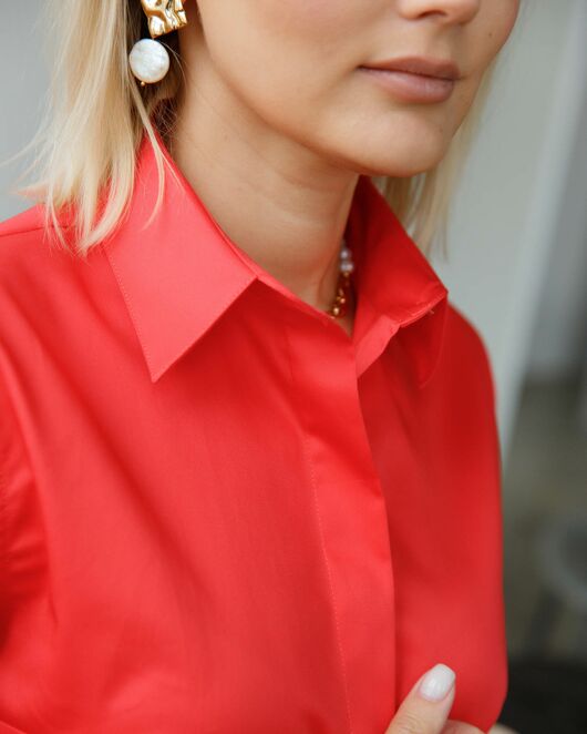Женская рубашка под запонку коралловая  - 8389 от byME 