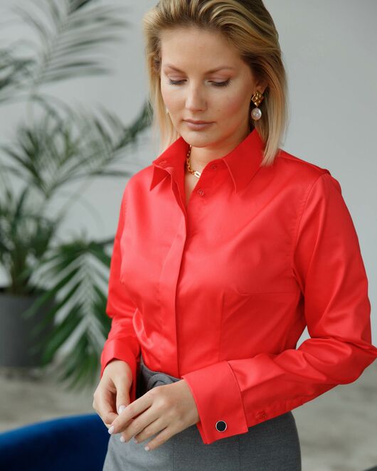 Женская рубашка под запонку коралловая  - 8389 от byME 