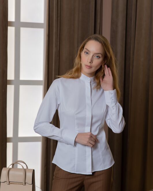 Женская рубашка с воротником "мандарин" белая - 8397 от byME 