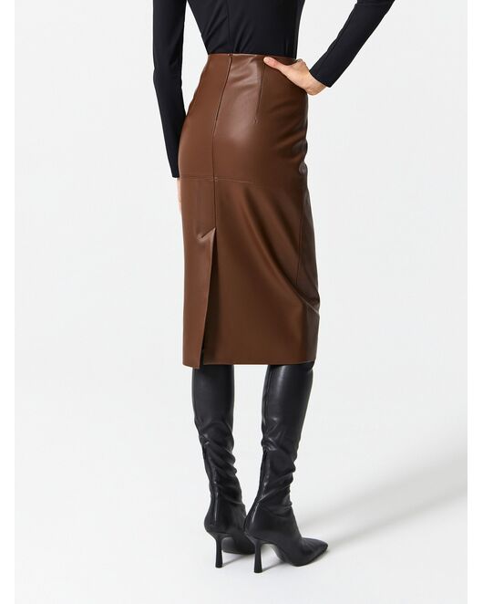Юбка женская прямая из экокожи цвет карамель от byME 