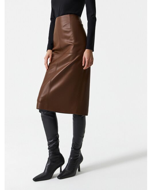 Юбка женская прямая из экокожи цвет карамель от byME 