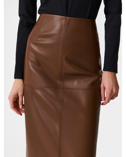 Юбка женская прямая из экокожи цвет карамель от byME 