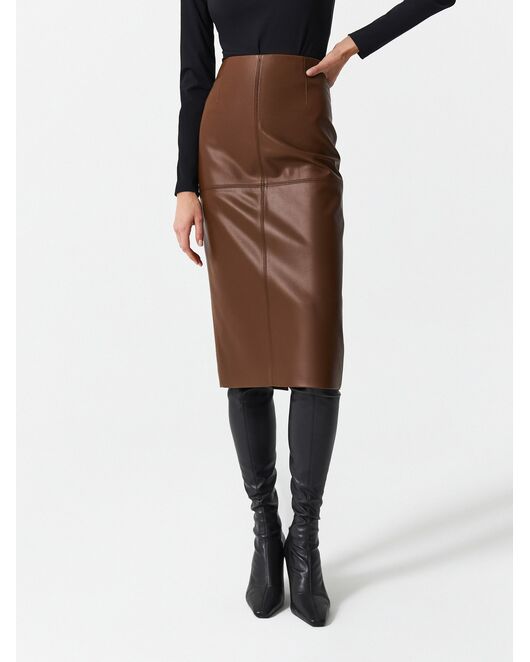 Юбка женская прямая из экокожи цвет карамель от byME 