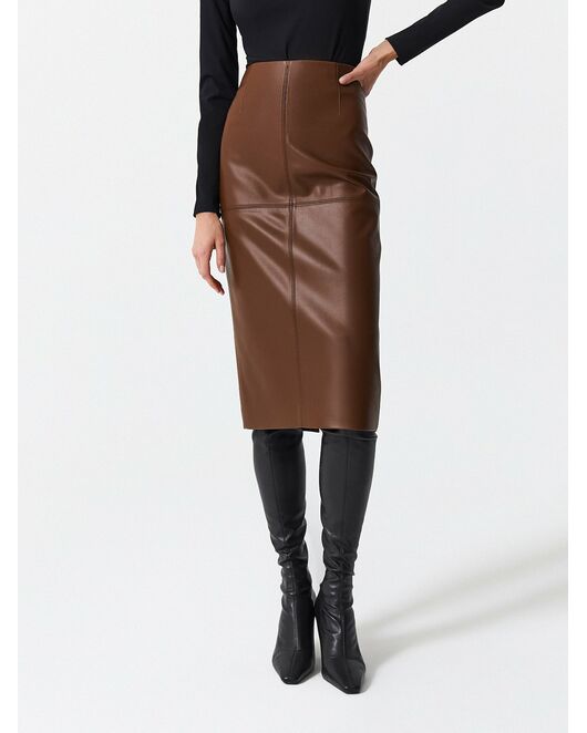 Юбка женская прямая из экокожи цвет карамель от byME 