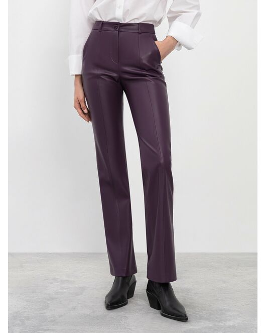 Брюки из экокожи тёмно-баклажановые от byME 