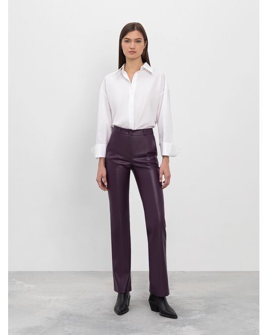 Брюки из экокожи тёмно-баклажановые от byME 