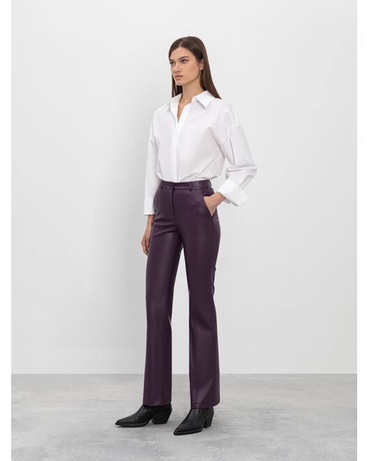 Брюки из экокожи тёмно-баклажановые от byME 