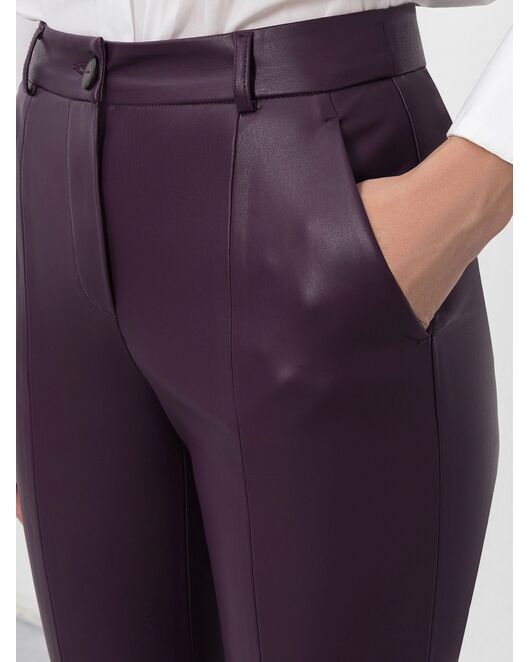Брюки из экокожи тёмно-баклажановые от byME 