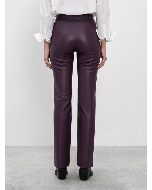 Брюки из экокожи тёмно-баклажановые от byME 