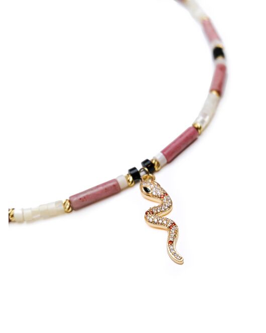 Чокер из родонита, перламутра и агата с подвеской змея  - S00155 от  