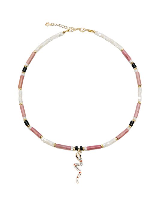 Чокер из родонита, перламутра и агата с подвеской змея  - S00155 от  