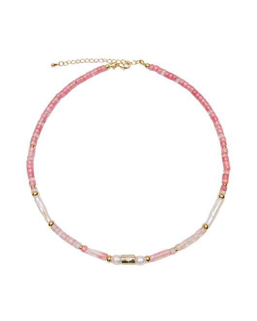 Чокер из халцедона, жемчуга, розового кварца и солнечного камня - S00100 от  