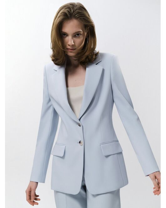Женский однобортный приталенный жакет голубой от byME 