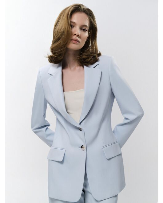 Женский однобортный приталенный жакет голубой от byME 
