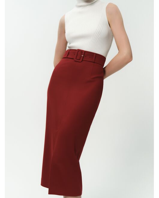 Юбка-карандаш женская со съемным поясом красная от ByME 