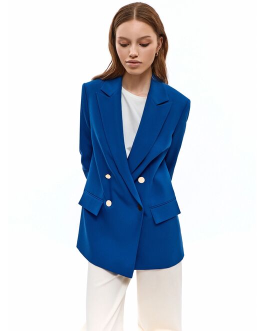 Двубортный прямой жакет васильковый от byME 