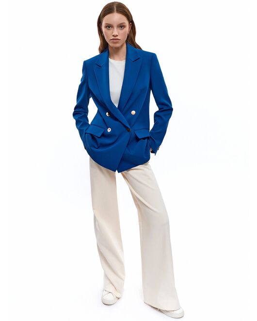 Двубортный прямой жакет васильковый от byME 