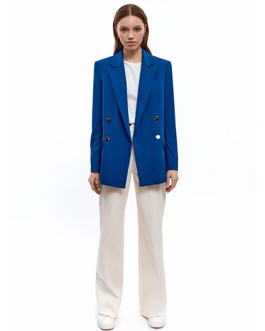 Двубортный прямой жакет васильковый от byME 