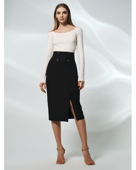 Юбка-карандаш с разрезом и декоративными пуговицами чёрная от ByME 