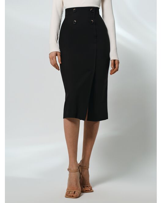 Юбка-карандаш с разрезом и декоративными пуговицами чёрная от ByME 