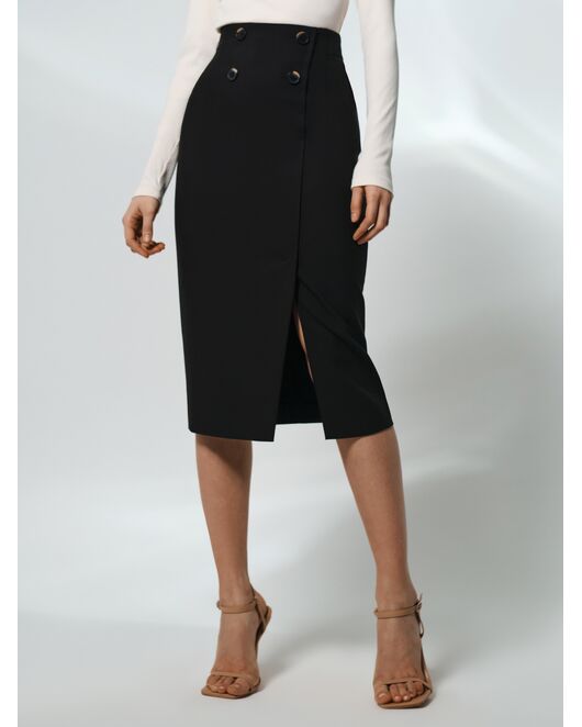 Юбка-карандаш с разрезом и декоративными пуговицами чёрная от ByME 