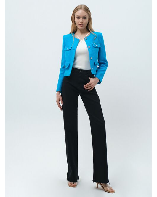 Твидовый пиджак с декоративными карманами бирюзовый от byME  Твидовый пиджак с декоративными карманами бирюзовый от byME