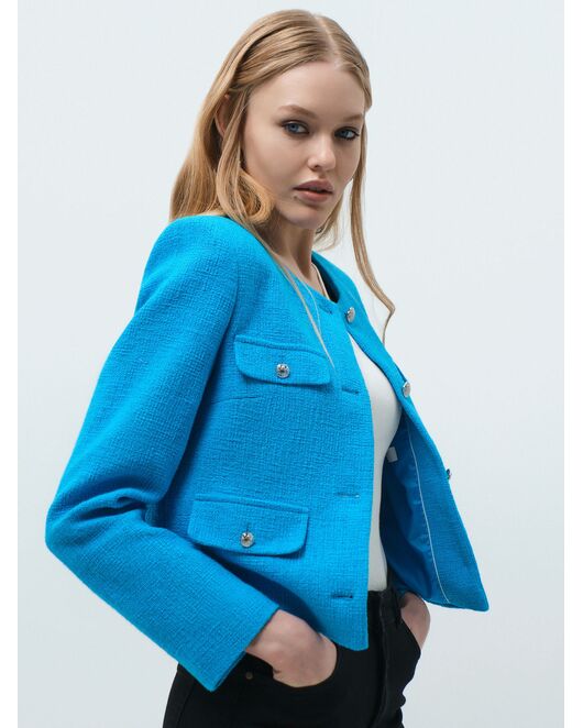 Твидовый пиджак с декоративными карманами бирюзовый от byME  Твидовый пиджак с декоративными карманами бирюзовый от byME