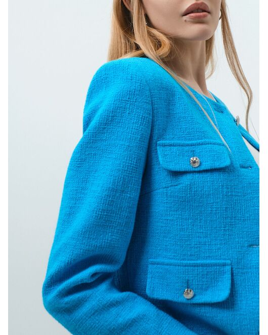 Твидовый пиджак с декоративными карманами бирюзовый от byME  Твидовый пиджак с декоративными карманами бирюзовый от byME